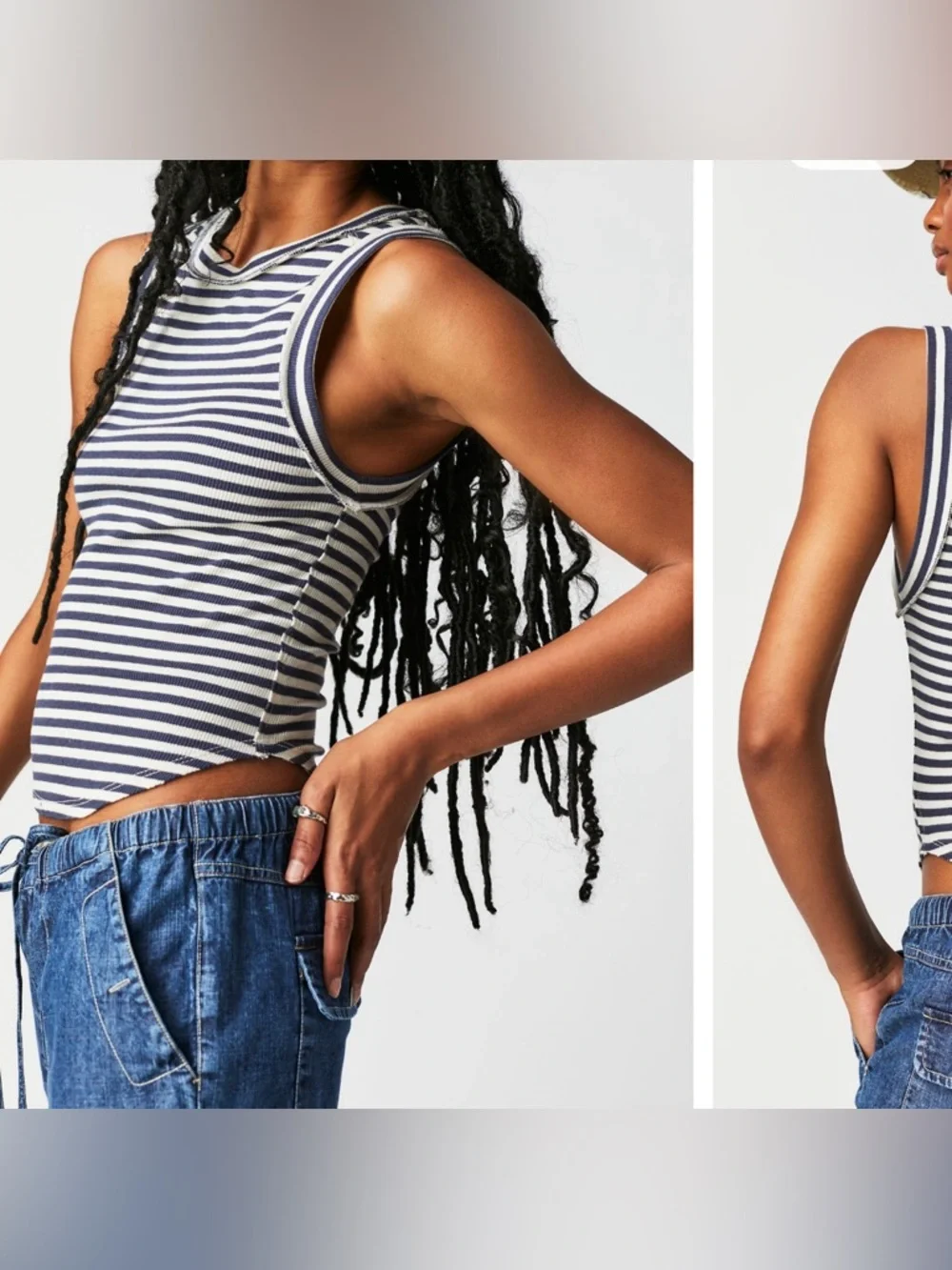 NWOT Free People We The Free Kate Stripe Tee tank - navy Combo - small_2